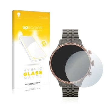 Front side of a product packaging with the brand logo upscreen. Next to it is the device Fossil Gen 6 (42mm) shown with the co