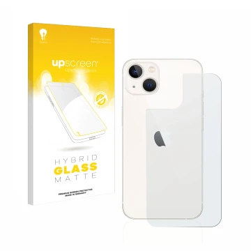 Front side of a product packaging with the brand logo upscreen. Next to it is the device Apple iPhone 13 (Back) shown with the