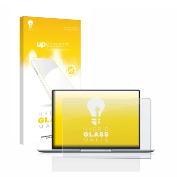 Front side of a product packaging with the brand logo upscreen. Next to it is the device Huawei MateBook 14 2021 shown with th