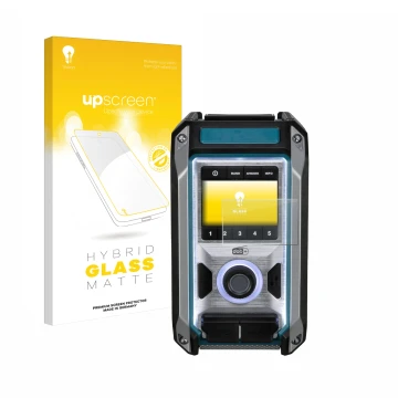 Front side of a product packaging with the brand logo upscreen. Next to it is the device Makita DMR115 shown with the correspo