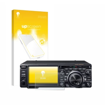 Front side of a product packaging with the brand logo upscreen. Next to it is the device Yaesu FT-DX10 shown with the correspo