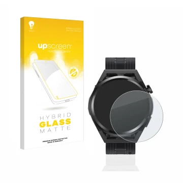 Front side of a product packaging with the brand logo upscreen. Next to it is the device Huawei Watch GT Runner shown with the