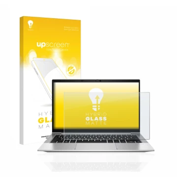 Front side of a product packaging with the brand logo upscreen. Next to it is the device HP EliteBook 830 G8 shown with the co