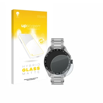 Front side of a product packaging with the brand logo upscreen. Next to it is the device TAG Heuer Connected Calibre E4 (45 mm