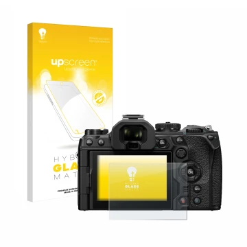 Front side of a product packaging with the brand logo upscreen. Next to it is the device Olympus OM-1 2022 shown with the corr