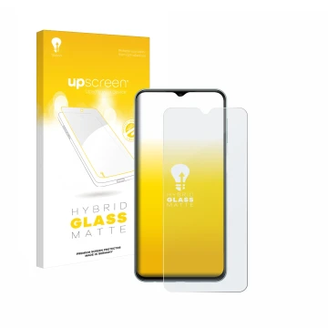 Front side of a product packaging with the brand logo upscreen. Next to it is the device Samsung Galaxy M23 shown with the cor