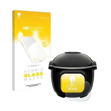 Front side of a product packaging with the brand logo upscreen. Next to it is the device Krups Cook4me Touch Wifi shown with t