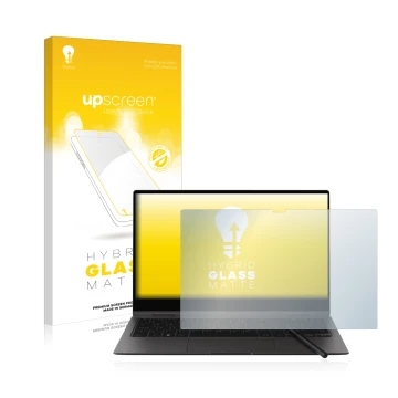 Front side of a product packaging with the brand logo upscreen. Next to it is the device Samsung Galaxy Book2 Pro 360 13.3