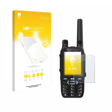 Front side of a product packaging with the brand logo upscreen. Next to it is the device Motorola MXP600 shown with the corres