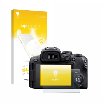 Front side of a product packaging with the brand logo upscreen. Next to it is the device Canon EOS R10 shown with the correspo