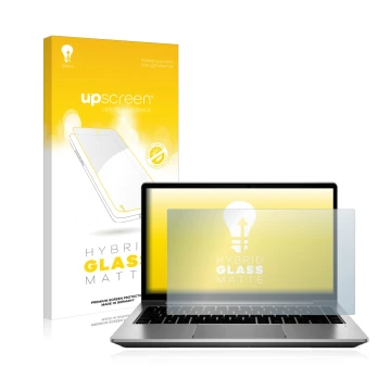 Front side of a product packaging with the brand logo upscreen. Next to it is the device HP ProBook 640 G8 shown with the corr