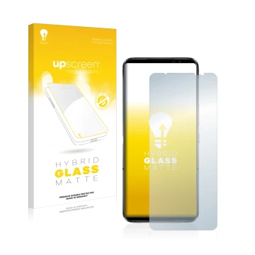 Front side of a product packaging with the brand logo upscreen. Next to it is the device ASUS ROG Phone 6 shown with the corre