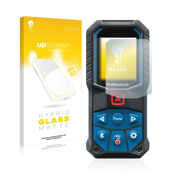 Front side of a product packaging with the brand logo upscreen. Next to it is the device Bosch GLM 50-27 C shown with the corr