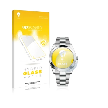 Front side of a product packaging with the brand logo upscreen. Next to it is the device Rolex Datejust 41 shown with the corr