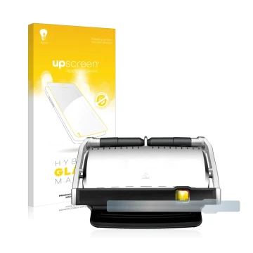 Front side of a product packaging with the brand logo upscreen. Next to it is the device Tefal OptiGrill Elite XL shown with t