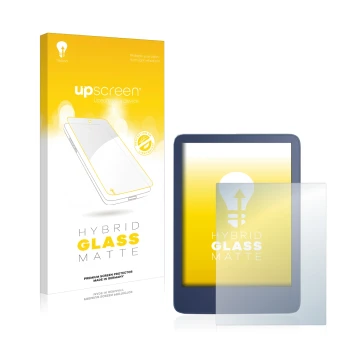 Front side of a product packaging with the brand logo upscreen. Next to it is the device Amazon Kindle Reader 2022 shown with 