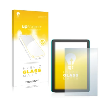 Front side of a product packaging with the brand logo upscreen. Next to it is the device Amazon Kindle Kids (2022) shown with 