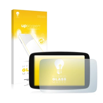 Front side of a product packaging with the brand logo upscreen. Next to it is the device TomTom GO Camper Max shown with the c