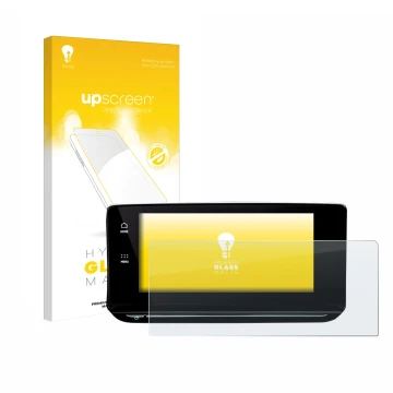 Front side of a product packaging with the brand logo upscreen. Next to it is the device Skoda Octavia 4 2020-2022 Columbus sh