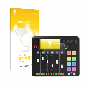 Front side of a product packaging with the brand logo upscreen. Next to it is the device Rode Rodecaster Pro II shown with the