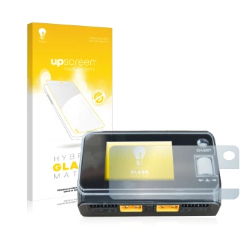 Front side of a product packaging with the brand logo upscreen. Next to it is the device ToolkitRC M6D Dual Charger shown with