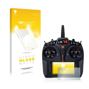 Front side of a product packaging with the brand logo upscreen. Next to it is the device Spektrum iX14 shown with the correspo