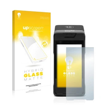 Front side of a product packaging with the brand logo upscreen. Next to it is the device myPOS Carbon shown with the correspon