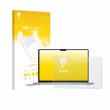 Front side of a product packaging with the brand logo upscreen. Next to it is the device Apple MacBook Pro 14