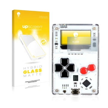 Front side of a product packaging with the brand logo upscreen. Next to it is the device Arduboy FX shown with the correspondi