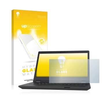 Front side of a product packaging with the brand logo upscreen. Next to it is the device Fujitsu Lifebook E5411 shown with the