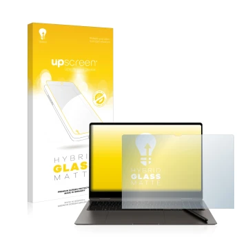 Front side of a product packaging with the brand logo upscreen. Next to it is the device Samsung Galaxy Book3 Pro 360 16