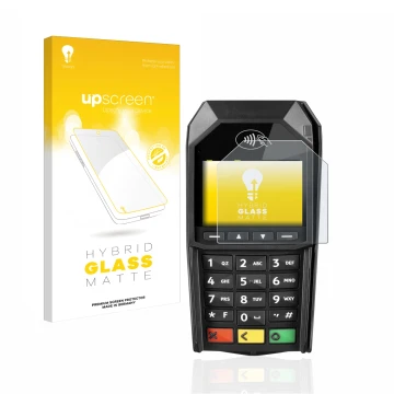 Front side of a product packaging with the brand logo upscreen. Next to it is the device ingenico Desk/1600 shown with the cor