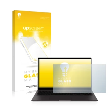 Front side of a product packaging with the brand logo upscreen. Next to it is the device Samsung Galaxy Book2 15.6