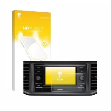 Front side of a product packaging with the brand logo upscreen. Next to it is the device Volkswagen Crafter Composition Colour