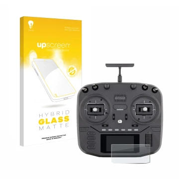 Front side of a product packaging with the brand logo upscreen. Next to it is the device Radiomaster Boxer shown with the corr