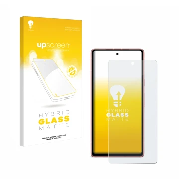 Front side of a product packaging with the brand logo upscreen. Next to it is the device Google Pixel 7a shown with the corres