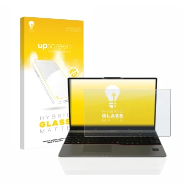 Front side of a product packaging with the brand logo upscreen. Next to it is the device Fujitsu Lifebook U7512 shown with the