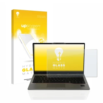 Front side of a product packaging with the brand logo upscreen. Next to it is the device Fujitsu Lifebook U7412 shown with the