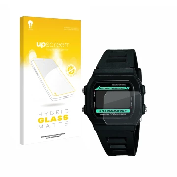 Front side of a product packaging with the brand logo upscreen. Next to it is the device Casio W-86-1VQES shown with the corre