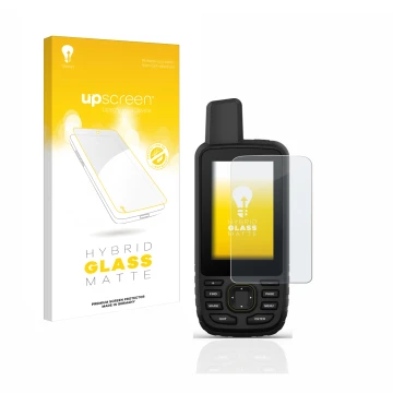 Front side of a product packaging with the brand logo upscreen. Next to it is the device Garmin GPSMAP 67 shown with the corre