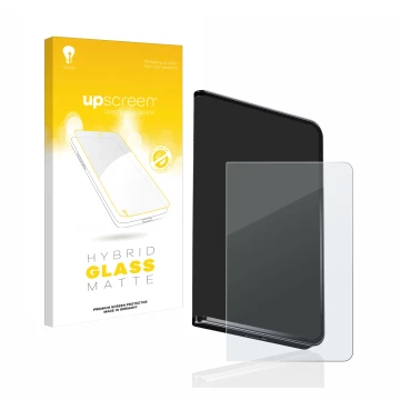 Front side of a product packaging with the brand logo upscreen. Next to it is the device Ledger Stax crypto wallet shown with 