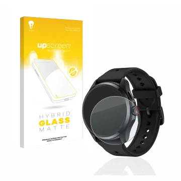 Front side of a product packaging with the brand logo upscreen. Next to it is the device Mobvoi TicWatch Pro 5 shown with the 