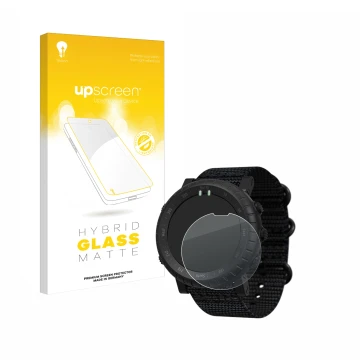 Front side of a product packaging with the brand logo upscreen. Next to it is the device Suunto Core Alpha shown with the corr