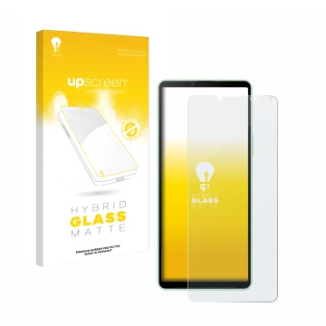 Front side of a product packaging with the brand logo upscreen. Next to it is the device Sony Xperia 10 V shown with the corre