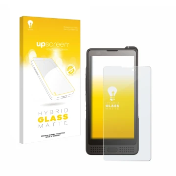 Front side of a product packaging with the brand logo upscreen. Next to it is the device Sonim XP10 shown with the correspondi