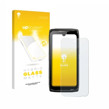 Front side of a product packaging with the brand logo upscreen. Next to it is the device Crosscall Core-Z5 shown with the corr