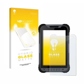 Front side of a product packaging with the brand logo upscreen. Next to it is the device Stonex UT32 Rugged Tablet shown with 