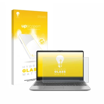 Front side of a product packaging with the brand logo upscreen. Next to it is the device HP 250 G9 shown with the correspondin