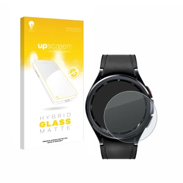 Front side of a product packaging with the brand logo upscreen. Next to it is the device Samsung Galaxy Watch 6 Classic (43 mm