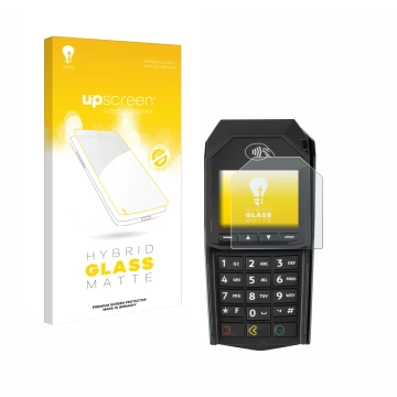 Front side of a product packaging with the brand logo upscreen. Next to it is the device ingenico Lane/3000 (non-touch) shown 